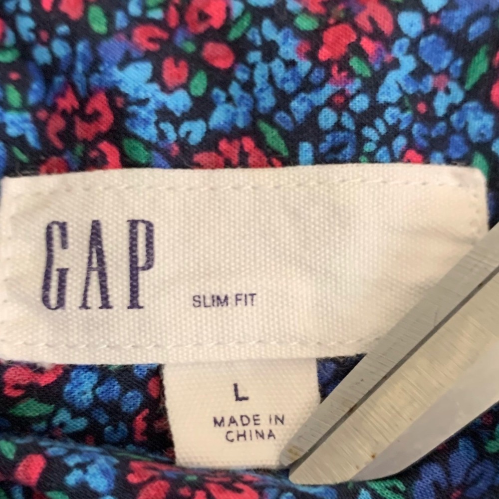 Gap MicroFloral Button Down Shirt Large Slim Fit Preppy Modern Classic Coastal - Picture 3 of 6